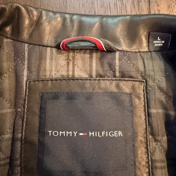 TOMMY HILFIGER Men's Leather Bomber Jacket ~ Size L - Picture 8 of 11